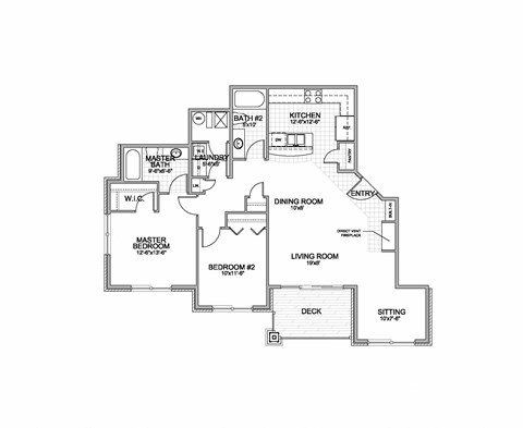 the 2-bedroom Alcove flat floorplan at Grand Legacy in West Omaha, NE